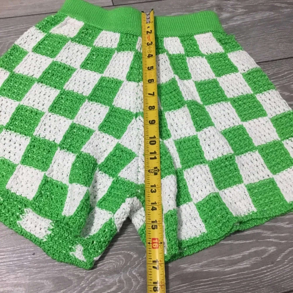 NWT Frankies Bikinis Coco Crochet Jade Check Bottoms size S POOL TO PARTY